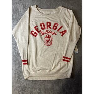 Women's Touch Stadium Size Medium Beige Red Georgia Bull Dogs Oversized Shirt